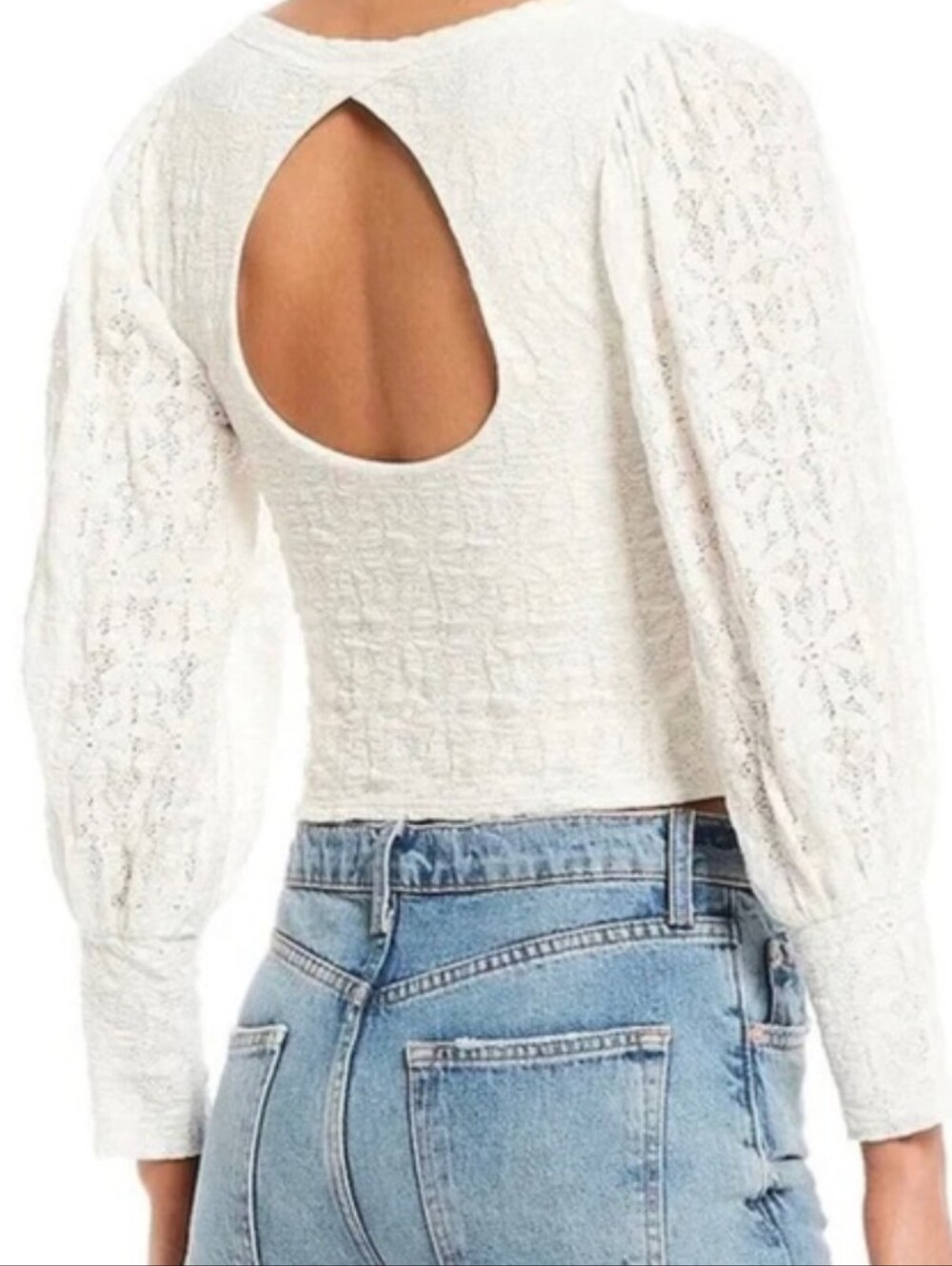Free People Cream Jasmine‎ Tea Time Textured Puff-Sleeve Blouse Size Small